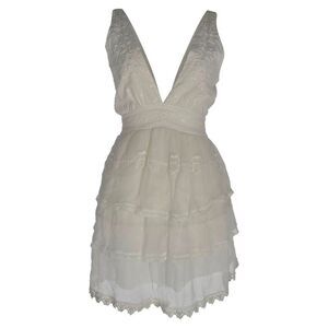 LoveShackFancy Tiered Lace Mini Dress in White Cotton